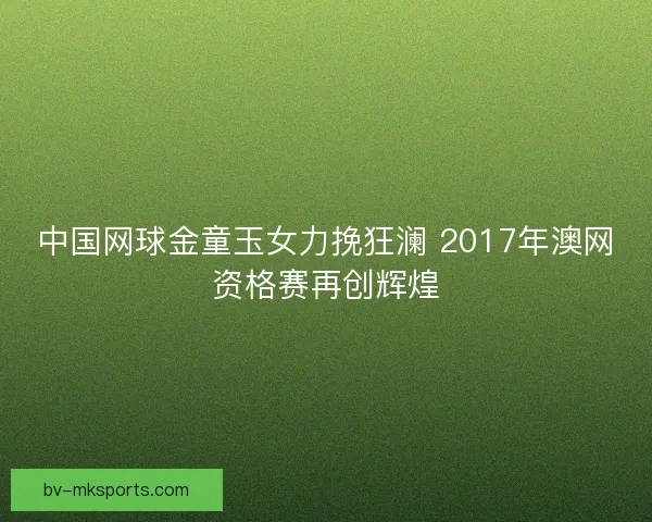 中国网球金童玉女力挽狂澜 2017年澳网资格赛再创辉煌
